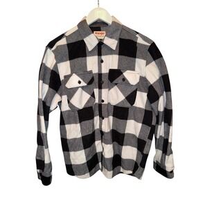 Wrangler Authentics Mens M/L Buffalo Plaid Flannel Shirt‎ Jacket Black White